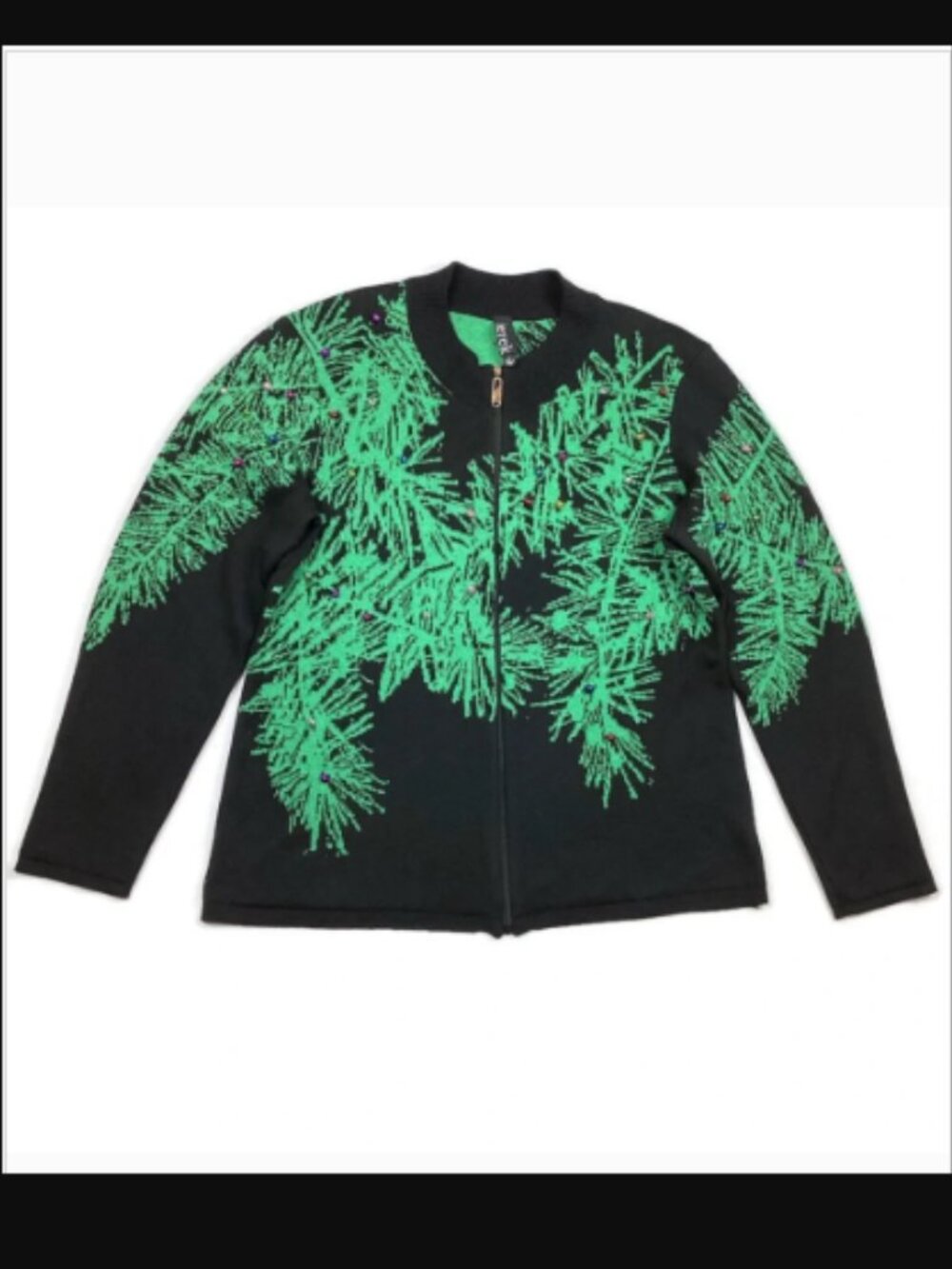 Berek Winter Forest Front Zip Cardigan Embellished Christmas Sweater Large